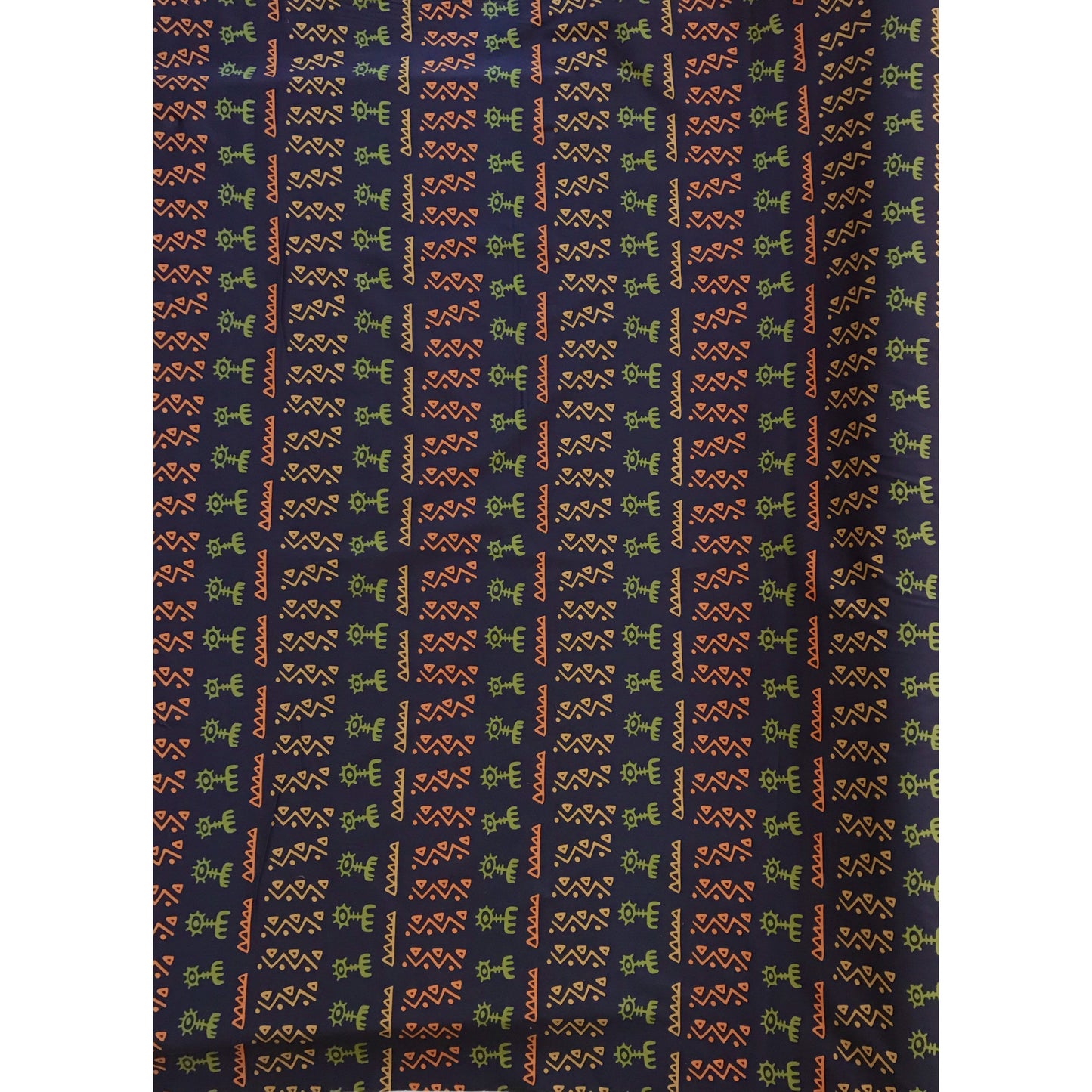 African Print, Stretch Cotton Satin Fabric- Navy, Orange, Green "Adewale" Per Yard