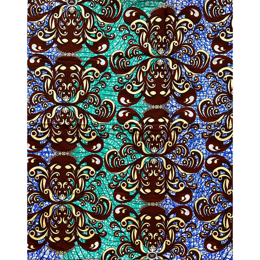 African Print Fabric/ Ankara - Blue, Green, Shimmering Gold ‘Fanta Reign', YARD or WHOLESALE