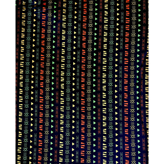 African Print, Stretch Cotton Satin Fabric - Dark Brown, Orange, Yellow, Green "Kachi", Per Yard