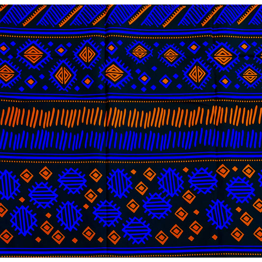 African Print Fabric/ Ankara - Black, Blue, Orange 'Gbehan', YARD or WHOLESALE
