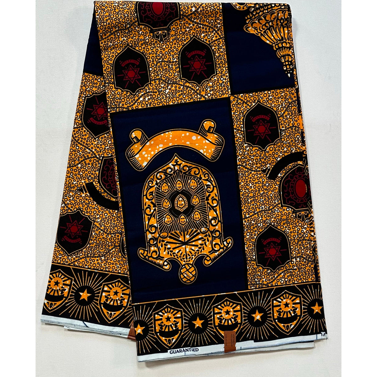 African Print Fabric/ Ankara - Marigold, Red, Navy 'Kingdom of