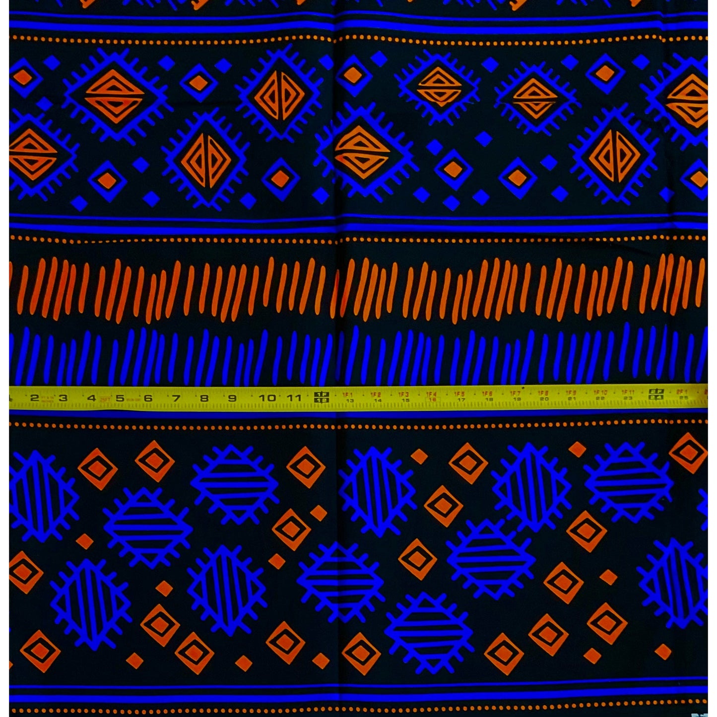 African Print Fabric/ Ankara - Black, Blue, Orange 'Gbehan', YARD or WHOLESALE