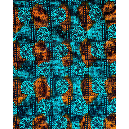 African Print Fabric/ Ankara - Teal, Orange, Black 'Sekou' Design