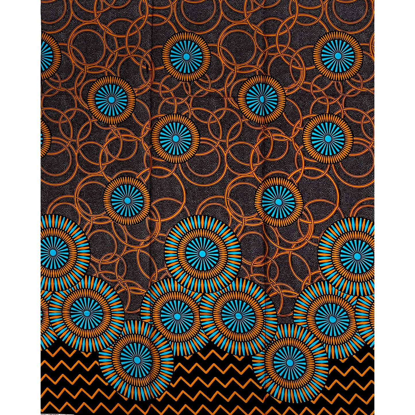 African Print Fabric/ Ankara - Brown, Blue “Sunrise Medallion', 1 YARD