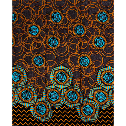 African Print Fabric/ Ankara - Brown, Blue “Sunrise Medallion', 1 YARD