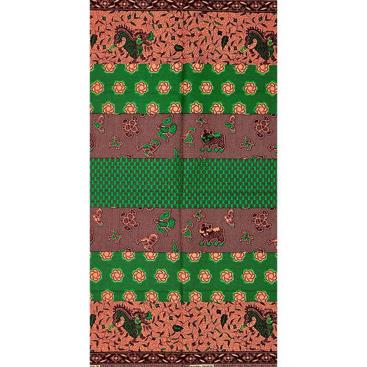 African Print Fabric/ Ankara - Green, Pink, Brown ‘Eden Rewritten' Design, 2/3rd YARD