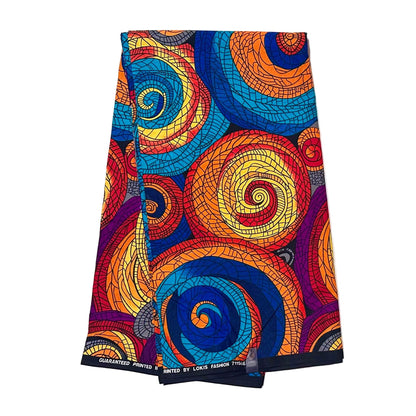 African Print Fabric/ Ankara - Blue, Orange, Red, Purple 'Sun Chasing Water', YARD or WHOLESALE