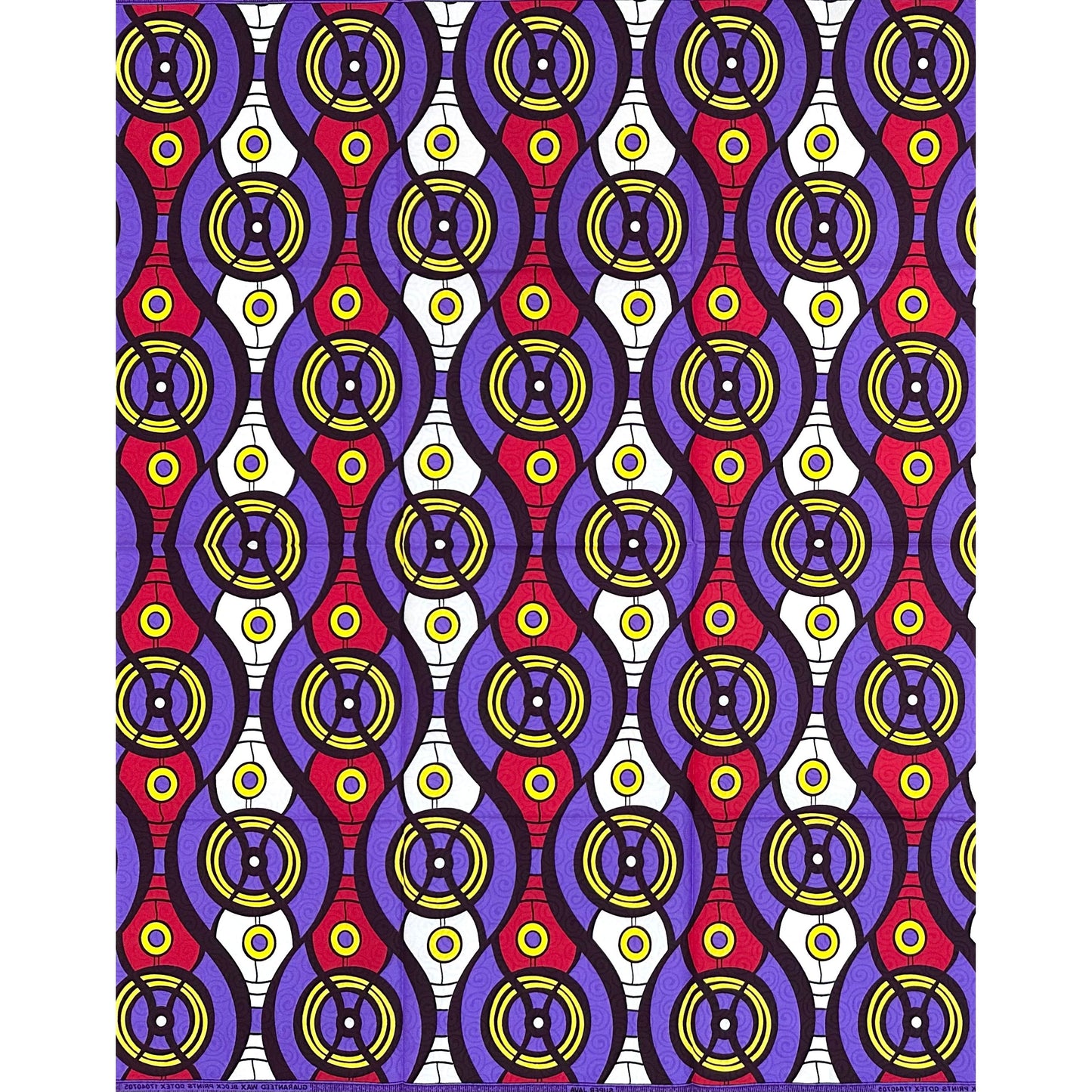 African Print Fabric/Ankara - Purple, Red, Yellow “Pulse" Design, 1 Yard