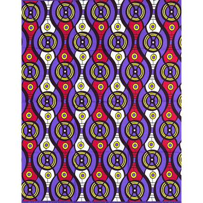 African Print Fabric/Ankara - Purple, Red, Yellow “Pulse" Design, 1 Yard