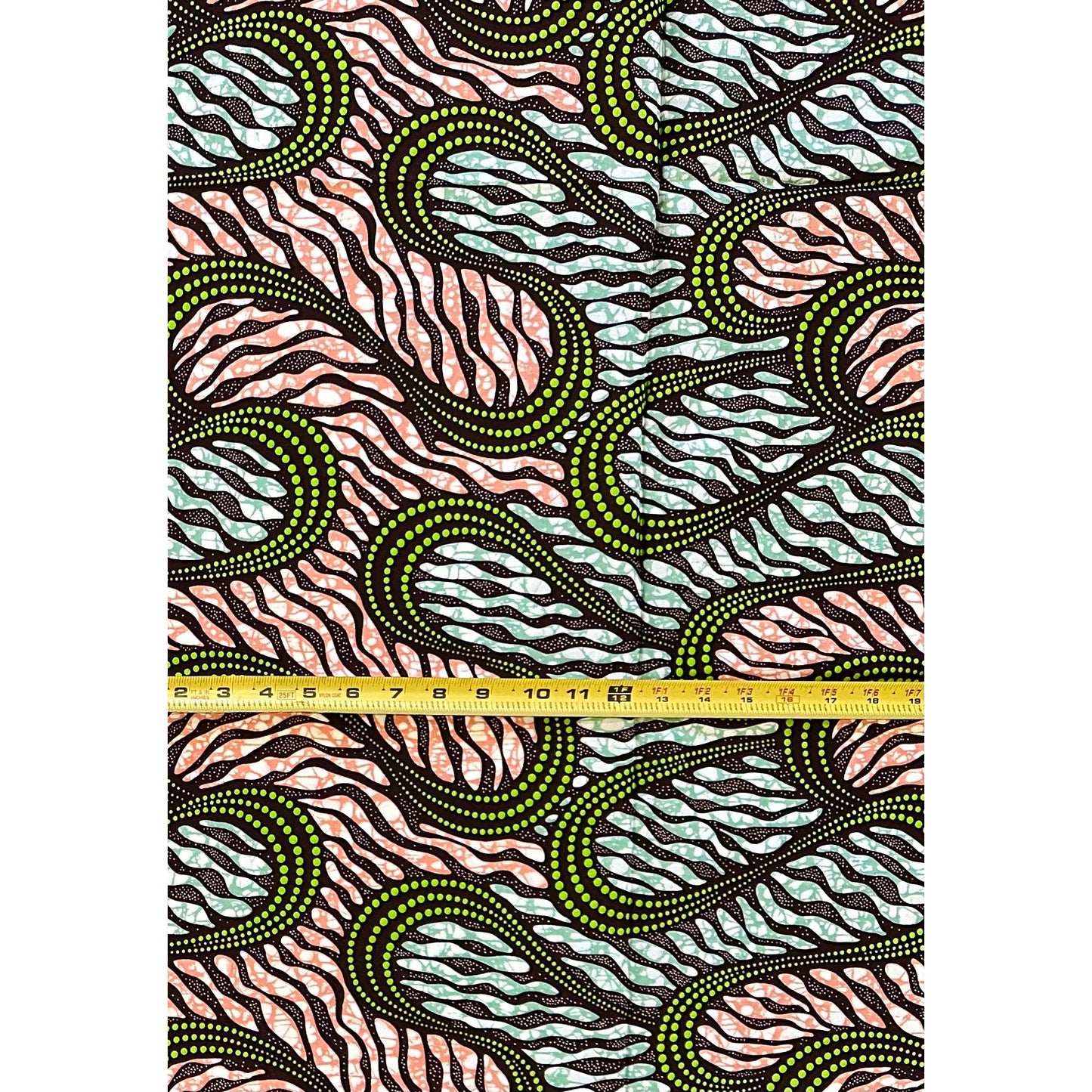 African Print Fabric/ Ankara - Green, Brown, Dusty Pink ‘Nok Rhythm' Design, YARD