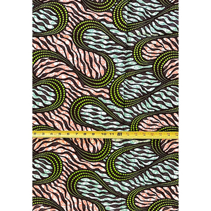 African Print Fabric/ Ankara - Green, Brown, Dusty Pink ‘Nok Rhythm' Design, YARD