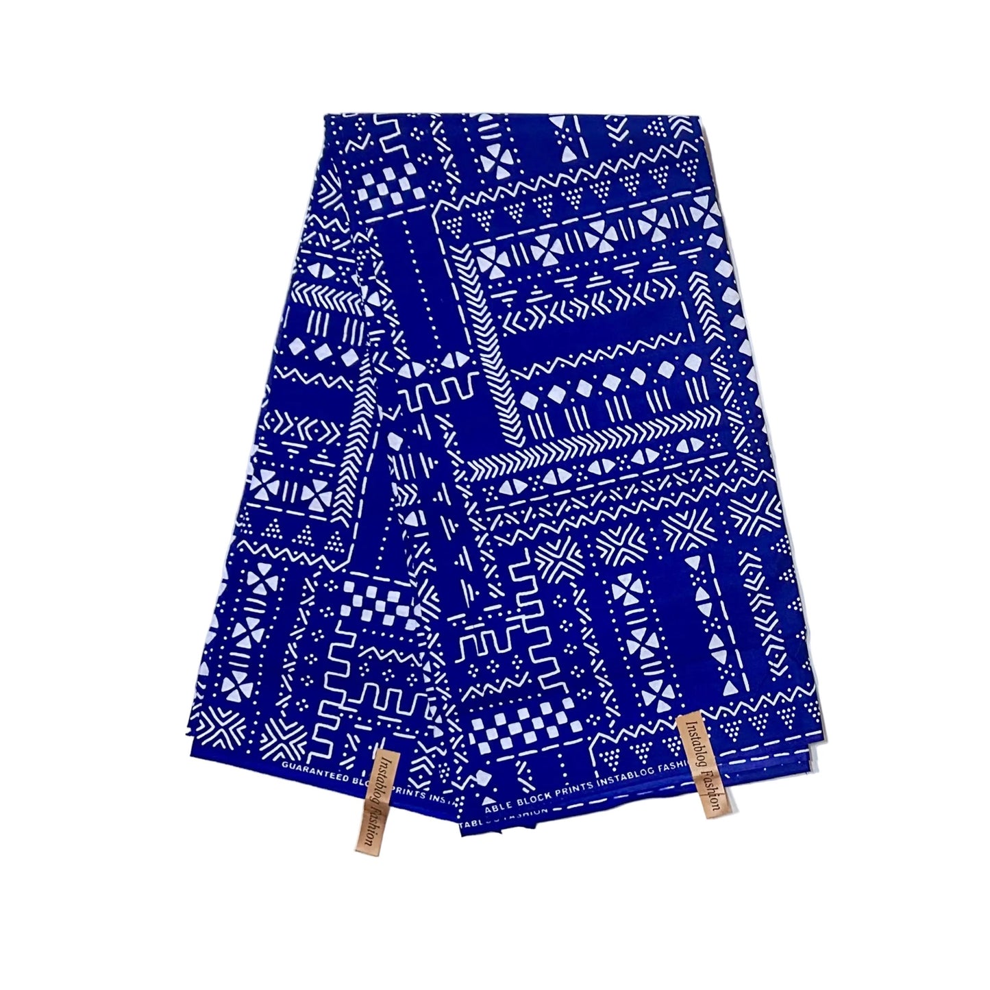 African Print Fabric/ Ankara - Blue, White 'Read the Fine Print', Yard or Wholesale
