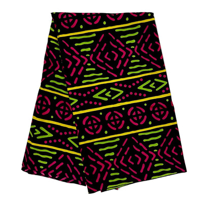 African Print Fabric/ Ankara - Pink, Green, Yellow, Black 'Ihenacho' Design, YARD or WHOLESALE
