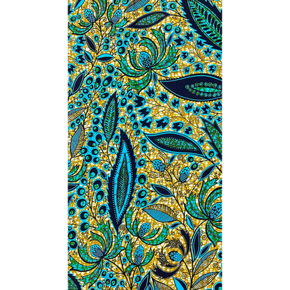 African Print Fabric/Ankara - Blue, Brown, Green 'Petal Theory', YARD or WHOLESALE