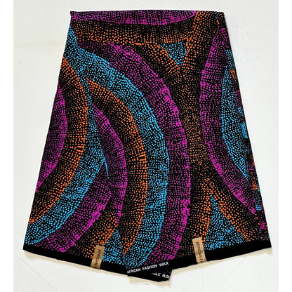African Print Fabric/Ankara - Blue, Orange, Purple ‘Omo Legacy' Design, YARD or WHOLESALE