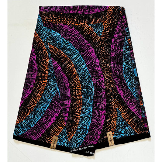 African Print Fabric/Ankara - Blue, Orange, Purple ‘Omo Legacy' Design, YARD or WHOLESALE