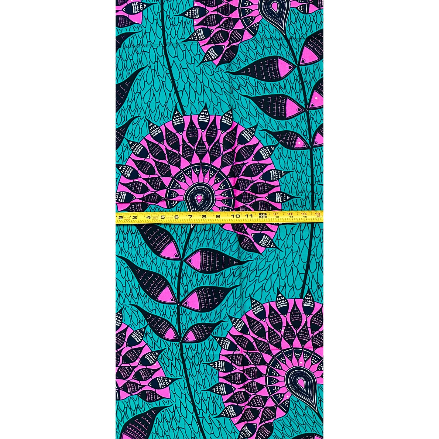 African Print Fabric/ Ankara - Pink, Black, Teal "A Queen Entered", 1 YARD