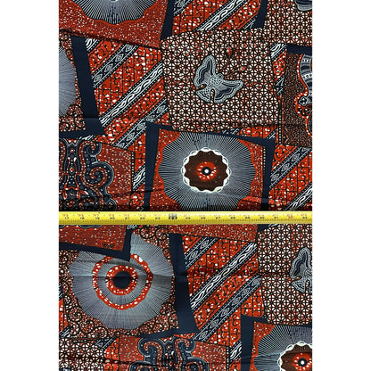 African Print Fabric/ Ankara - Brown, Navy 'Heritage Ledger,’ 1 YARD