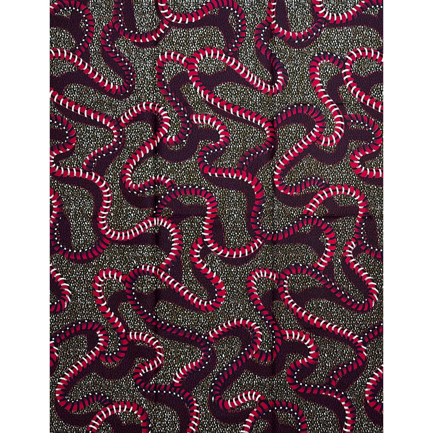 African Print Fabric/ Ankara - Brown, Red, Navy 'Sacred Coil ' Design, YARD