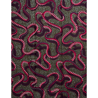 African Print Fabric/ Ankara - Brown, Red, Navy 'Sacred Coil ' Design, YARD