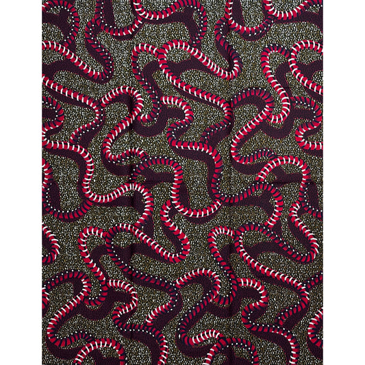 African Print Fabric/ Ankara - Brown, Red, Navy 'Sacred Coil ' Design, YARD