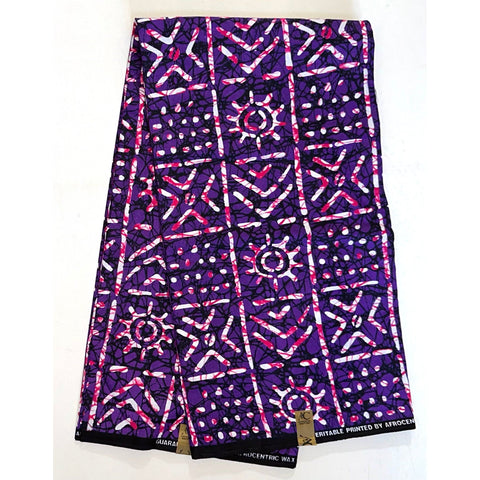 African Print Fabric/ Ankara - Purple, Magenta, Black 'Bola Code' Design, YARD or WHOLESALE