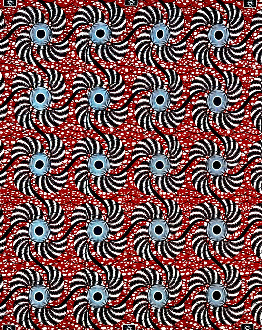 African Print Fabric/ Ankara - Brown, Navy 'Spinna,’ YARD