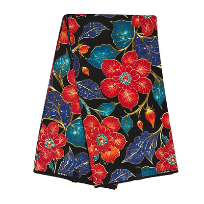 African Print Fabric/ Ankara - Red, Blue, Brown, Black ‘Bloom Without Permission', YARD or WHOLESALE