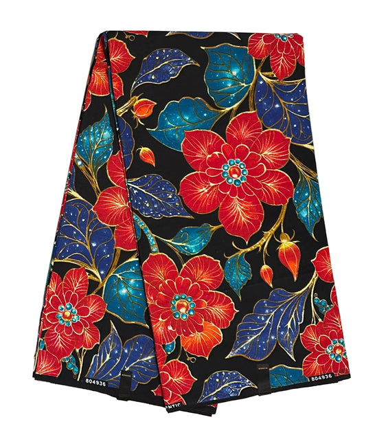African Print Fabric/ Ankara - Red, Blue, Brown, Black ‘Bloom Without Permission', YARD or WHOLESALE