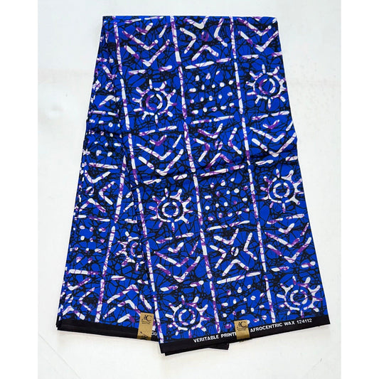 African Print Fabric/ Ankara - Blue, Purple 'Bola Code' Design, YARD or WHOLESALE