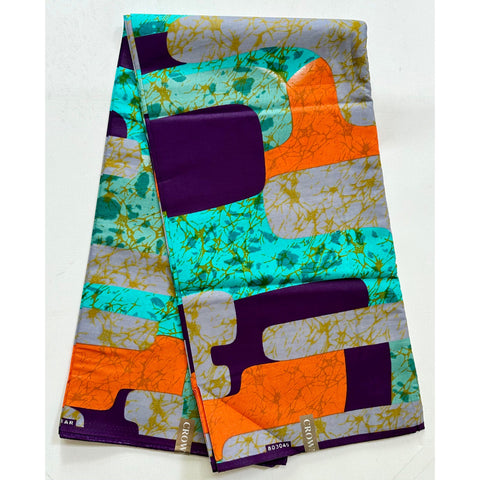 African Print Fabric/ Ankara - Turquoise, Purple, Orange 'Chika Marie" Design, YARD or WHOLESALE