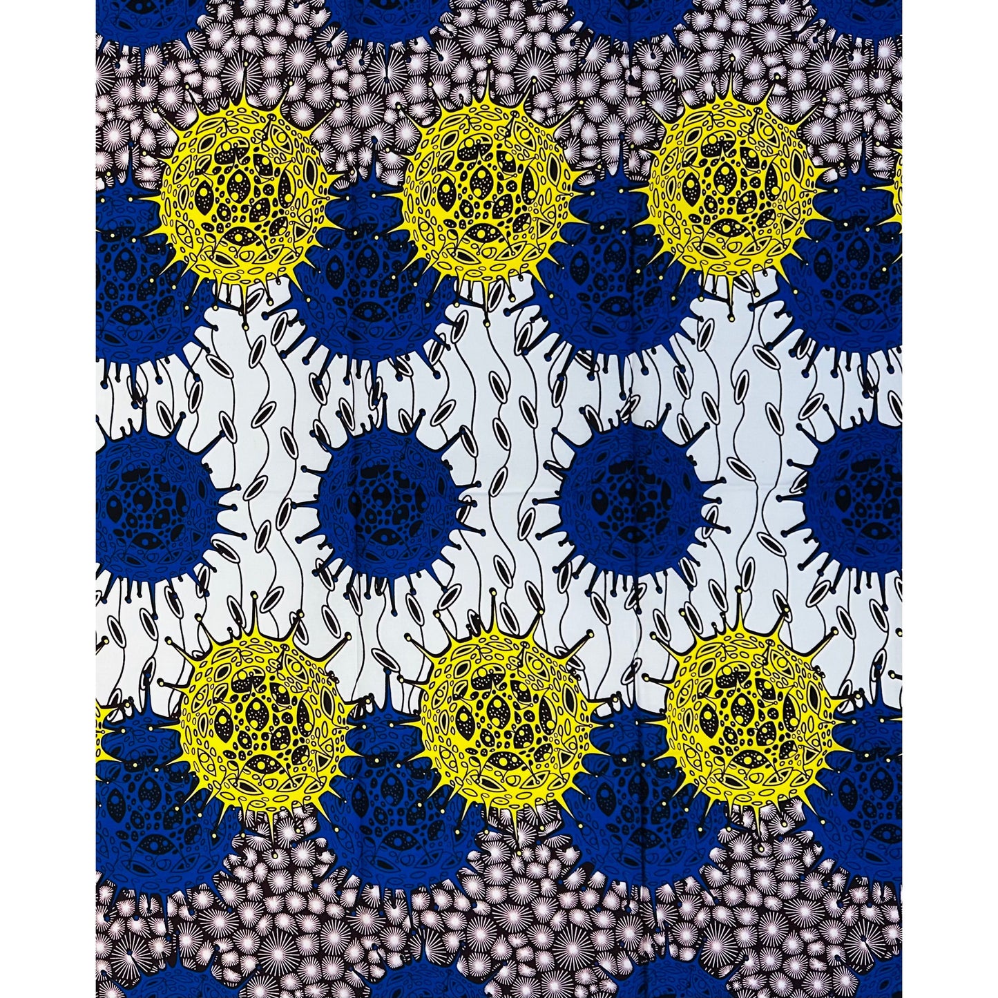 African Print Fabric/ Ankara - Blue, Brown, Yellow 'Orun & Osupa'