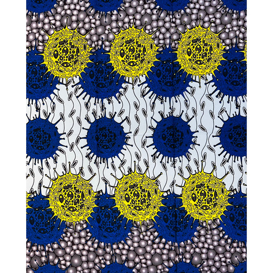 African Print Fabric/ Ankara - Blue, Brown, Yellow 'Orun & Osupa'