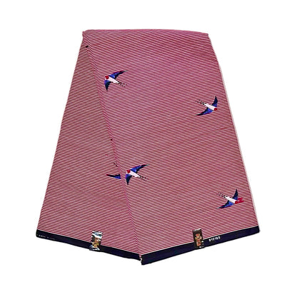 African Print Fabric/Ankara - Red, Blue "Cleared for Takeoff" Design, YARD or WHOLESALE