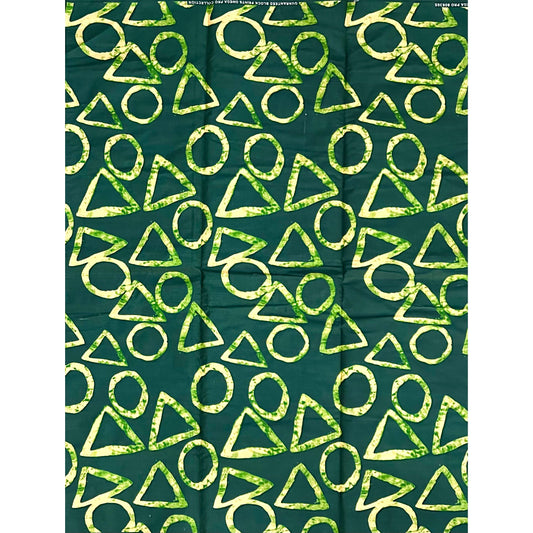 African Print Fabric/ Ankara - Green, Beige 'Ifa Geometry', YARD or WHOLESALE