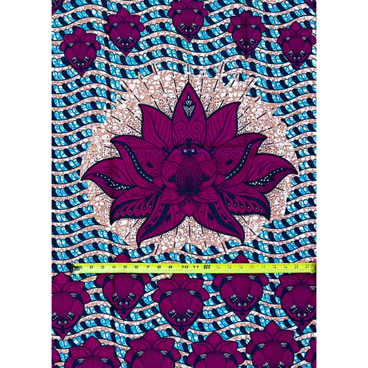 African Print Fabric/ Ankara - Purple, Brown, Blue “Sacred Waters”,  1 YARD