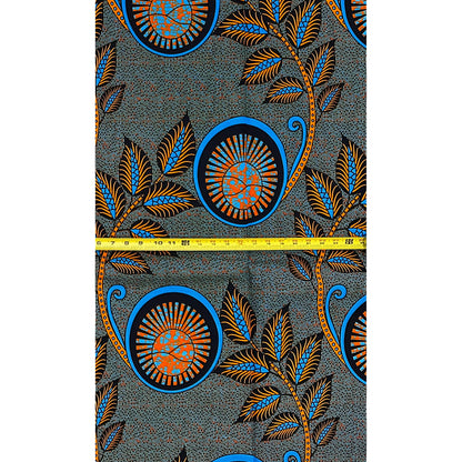 African Print Fabric/Ankara - Shades of Blue, Orange ‘Nkiru Coil' Design, YARD or WHOLESALE