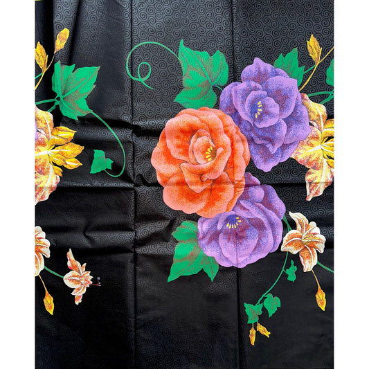 African Print Fabric/Ankara - Black, Purple, Pink, Green 'Epic Blooms' Design, YARD or WHOLESALE