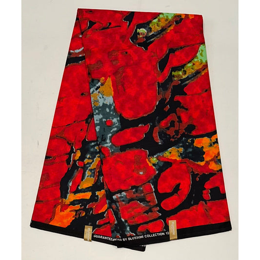 African Print Fabric/ Ankara - Red, Black, Orange Gray 'Street Ember', Yard or Wholesale