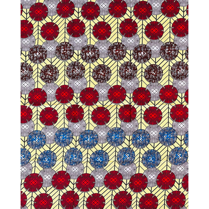 African Print Fabric/Ankara - Beige, Red, Blue, Brown "Unity Nodes", 1 Yard