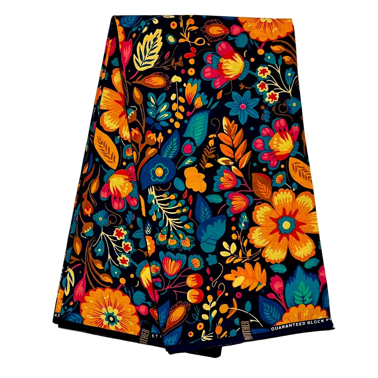 African Print Fabric/ Ankara - Navy, Orange, Yellow, Teal, Pink 'Last Song' Design, YARD or WHOLESALE