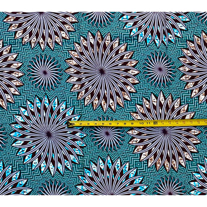 African Print Fabric/ Ankara - Teal, Brown, Gray ‘Power Burst' Design, 1 YARD