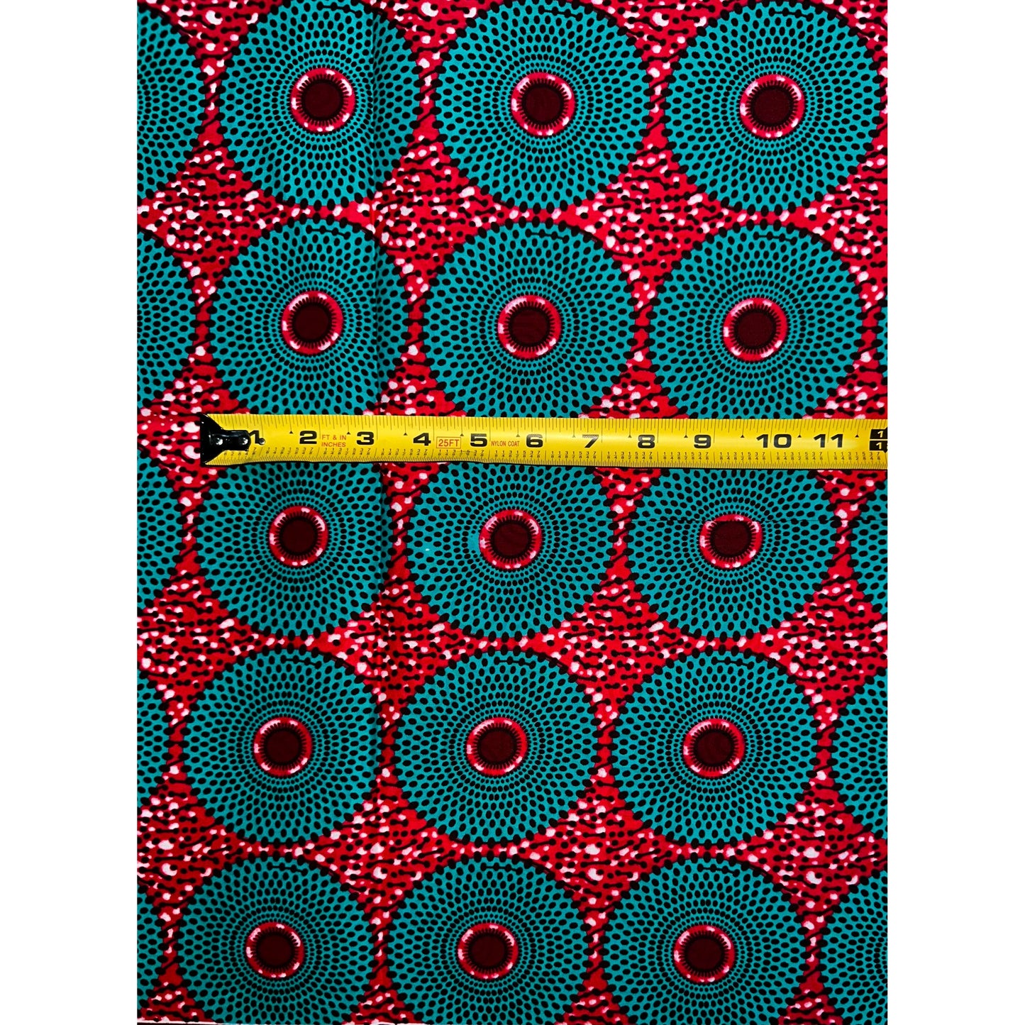 African Print Fabric/ Ankara - Pink, Teal, Dark Red ‘Mini Bullseye' Design, 1 YARD