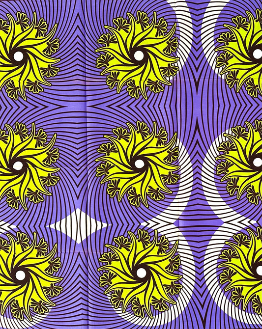 African Print Fabric/ Ankara - Purple, Green “Opará Lotus', YARD or WHOLESALE **Slightly Flawed**