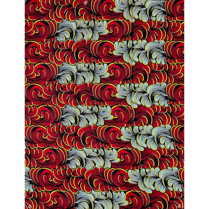 African Print Fabric/Ankara - Gray, Red, Yellow "Ina Royale" Design, 1 Yard