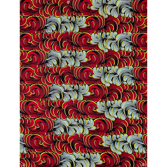 African Print Fabric/Ankara - Gray, Red, Yellow "Ina Royale" Design, 1 Yard