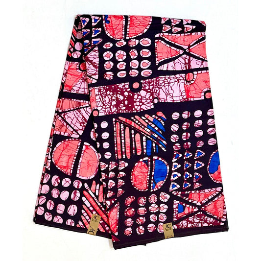 African Print Fabric/ Ankara - Pink, Blue, Black 'Lagos Pulse', YARD OR WHOLESALE