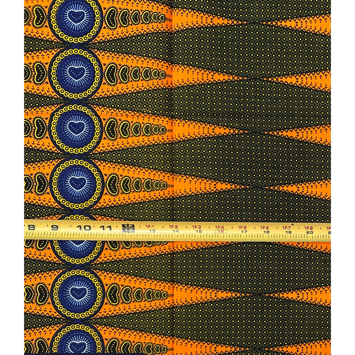 African Print Fabric/ Ankara - Orange, Yellow, Blue ‘Sharp Sharp Eye' Design, 1 YARD