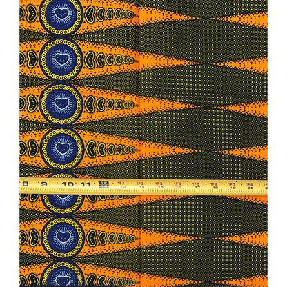 African Print Fabric/ Ankara - Orange, Yellow, Blue ‘Sharp Sharp Eye' Design, 1 YARD