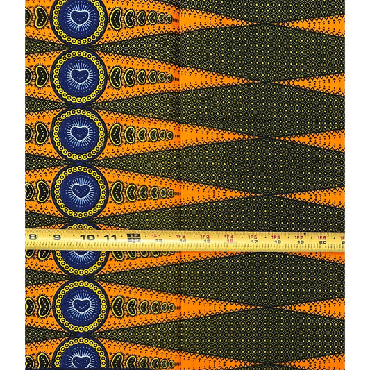 African Print Fabric/ Ankara - Orange, Yellow, Blue ‘Sharp Sharp Eye' Design, 1 YARD